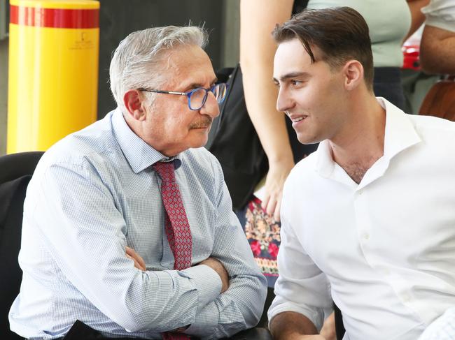 Winners are grinners at the council candidate barrier draw at the AEC office at Arundel for the upcoming Gold coast City Council election.  Eddy Sarroff and son Edward Sarroff at the draw. Picture Glenn Hampson