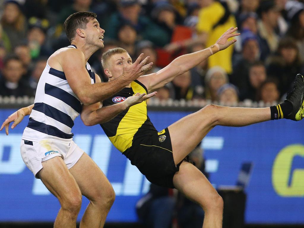 Big forwards like Cat Tom Hawkins have gotten hold of the Tigers. Pic: Michael Klein