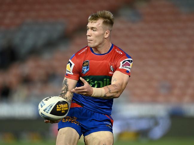 Riley Jones in action for the Newcastle Knights' NSW Cup side against the Wests Tigers in their round 20 clash at McDonald Jones Stadium. Picture: NRL Photos/Gregg Porteous