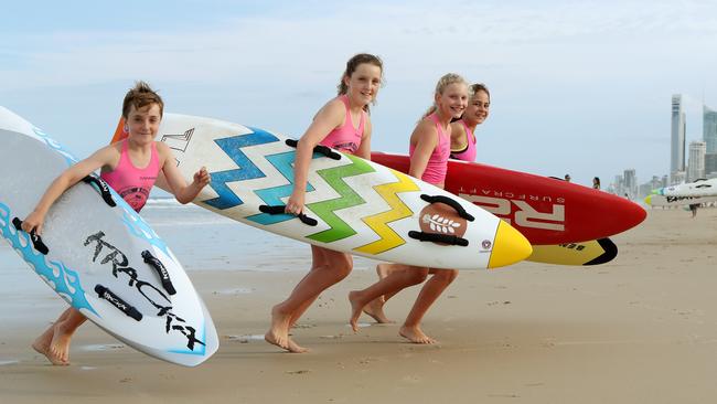 Southport Nippers Ruby Barrett (12), Ted Barrett (11), Freya Brown (10) and Brooke Malcolm (10). Picture by Scott Fletcher.