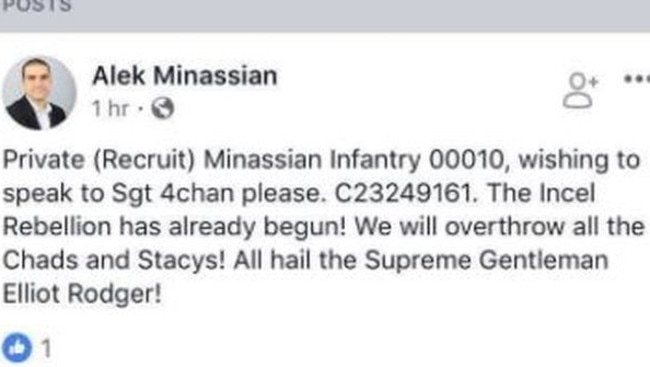 Toronto van massacre accused Alek Minassian made a refernec to the ‘incel rebellion’ and the community’s patron saint, Isla Vista shooter Elliot Rodger. Facebook