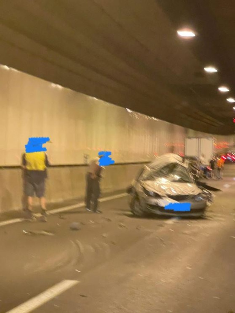 The horror crash shutdown the Legacy Way tunnel. Pic: Reddit