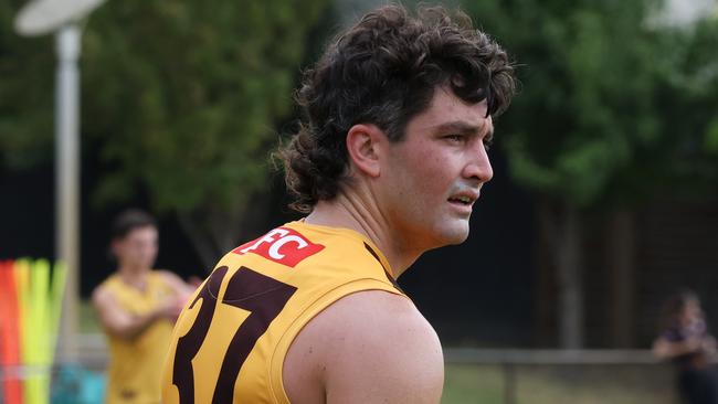 Tom Barrass at Hawthorn AFL training in Mulgrave. Tuesday, February 4, 2025. Picture: David Crosling