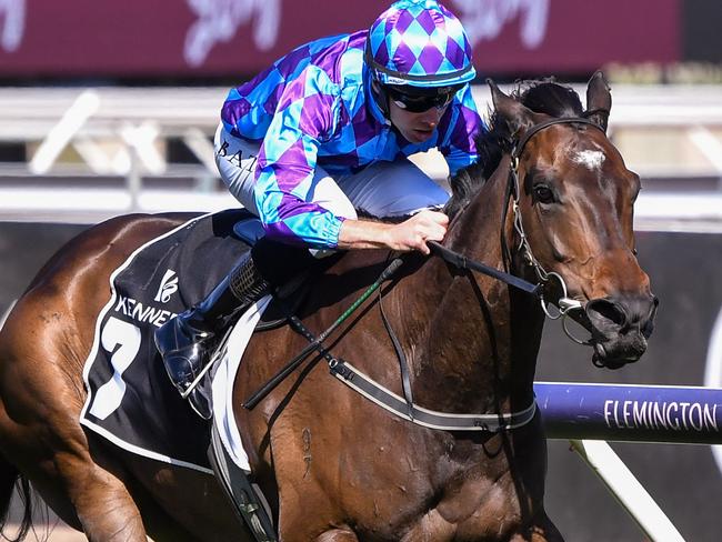 Pride Of Jenni wins the Kennedy Champions Mile at Flemington in 2023.Picture: Pat Scala/Racing Photos via Getty Images