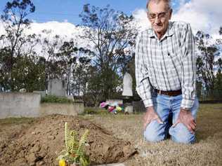 Ken Stark of Raceview is devastated that he is not allowed to be buried next to his wife at the Lowood General Cemetery. . Picture: David Nielsen