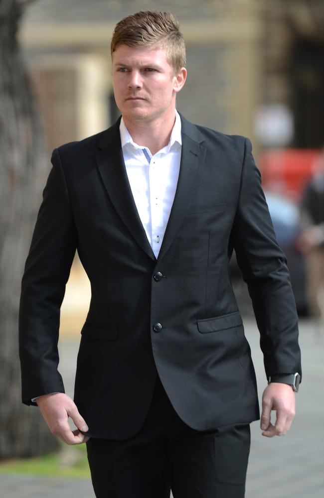 Former AFL and current SANFL player Joshua William Glenn outside the Adelaide Magistrates Court on Thursday Picture: AAP Image/Brenton Edwards