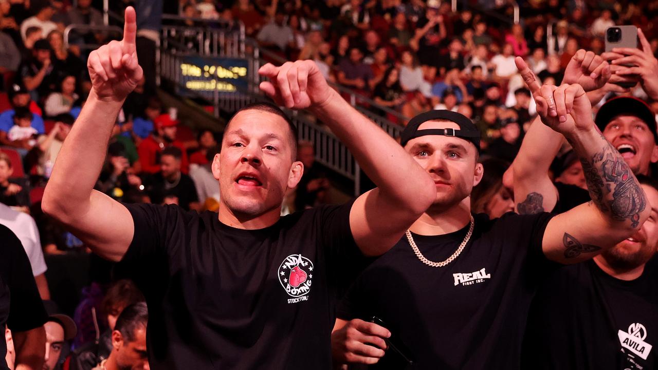 Nate Diaz reacts during the cruiserweight bout between Chris Avila and Mike Varshavski at Gila River Arena on October 29, 2022 in Glendale, Arizona. Picture: Christian Petersen/Getty Images/AFP