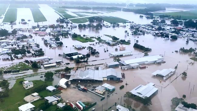 An aerial view from a rescue helicopter of the flood water in Ingham. Picture: QAS