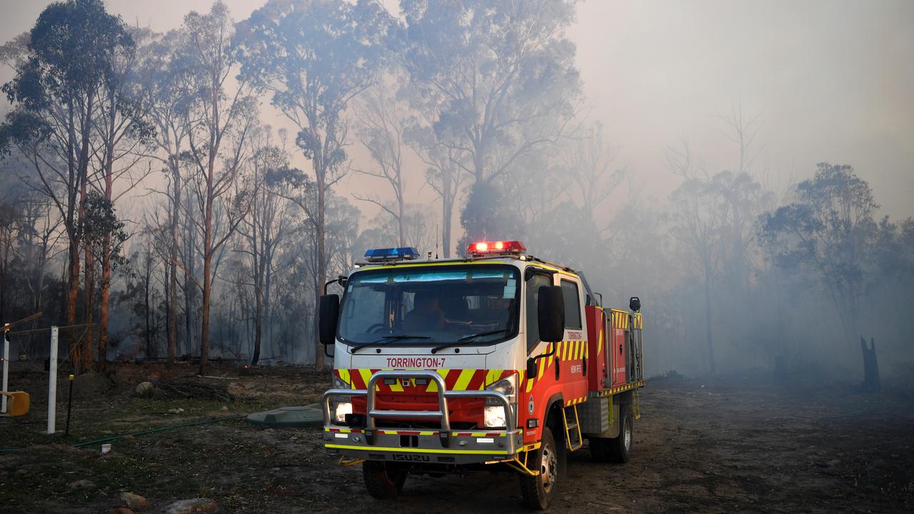 A NSW Rural Fire Service truck is seen in Torrington, near Glen Innes on Sunday. Picture: AAP Image/Dan Peled