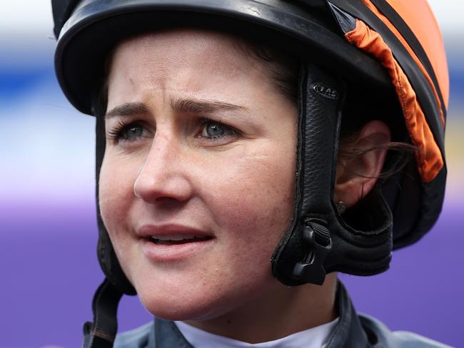 Ballarat Races. Michelle Payne talks to connections after finishing 2nd aboard Deecember in the 4th race at Ballarat .Pic : Michael Klein