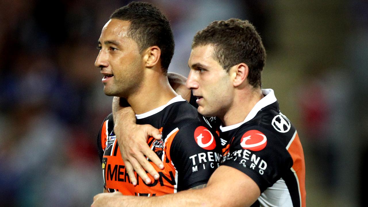 A younger.Benji Marshall and Robbie Farah in action for the Tigers.