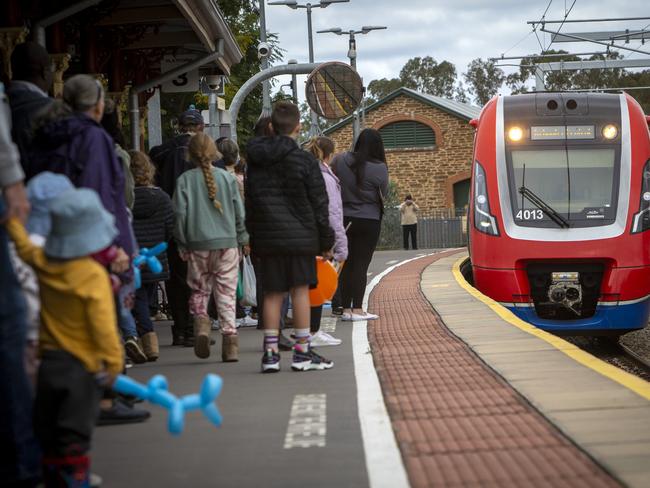 ADELAIDE, AUSTRALIA - Advertiser Photos JUNE 12, 2022: People enjoy a free train ride on the newly opened Gawler Line at Gawler Train Station, SA. Picture Emma Brasier