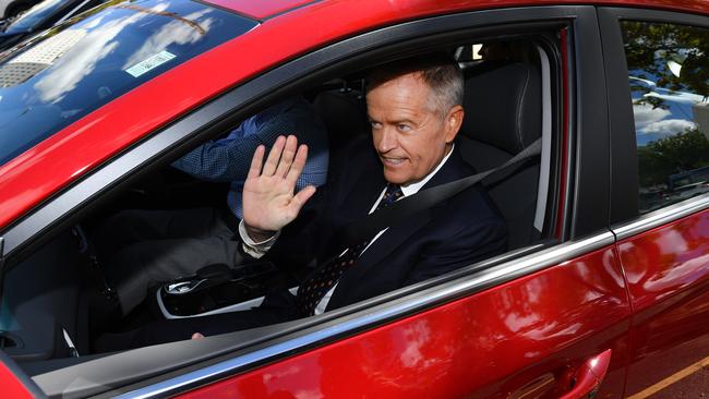 Opposition leader Bill Shorten in an electric car after launching Labor's Climate Change Action Plan in Canberra. Picture: AAP Image/Mick Tsikas