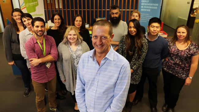 Professor Ian Hickie with the headspace team within the University of Sydney Brain and Mind Centre. Picture Craig Greenhill