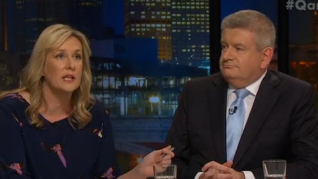 Comedian and writer, Corinne Grant and communications minister Mitch Fifield on ABC’s Q &amp; A.