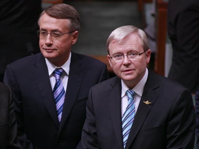 Then prime minister Kevin Rudd (right) with treasurer Wayne Swan in 2008