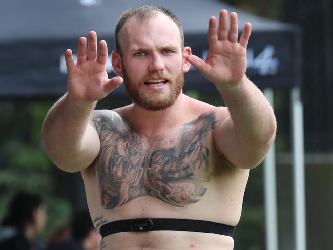 Matt  Lodge at Broncos training at Red Hill.Pic Annette Dew