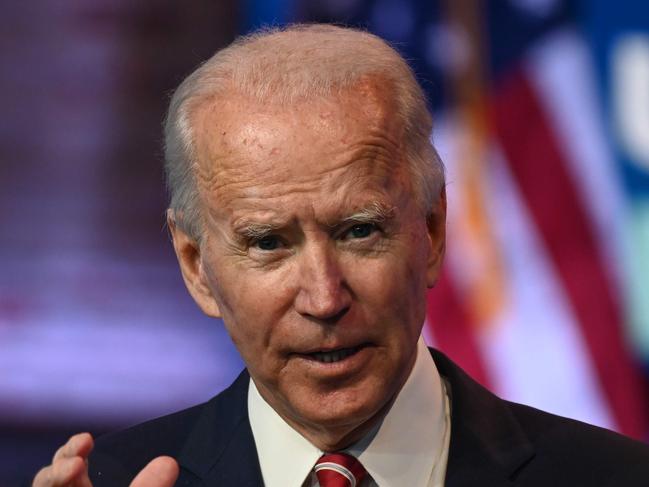 US President-elect Joe Biden answers questions from the press at The Queen in Wilmington, Delaware on November 16, 2020. - US President-elect Joe Biden expressed frustration on November 16, 2020 about Donald Trump's refusal so far to cooperate on the White House transition process, saying "more people may die" without immediate coordination on fighting the coronavirus pandemic. (Photo by ROBERTO SCHMIDT / AFP)