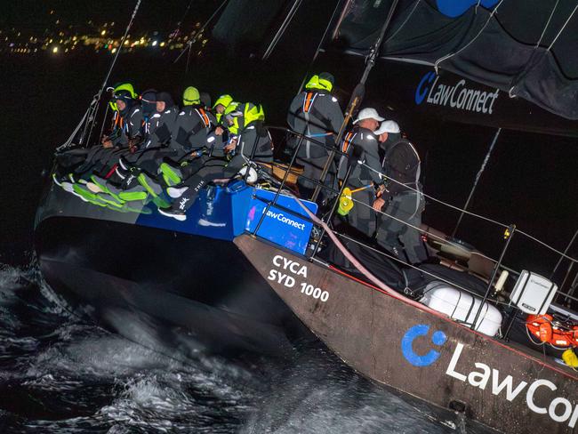 Law Connect arrives in Hobart to take line honours in the early hours of Saturday 28th December in the Rolex Sydney to Hobart 2024.Picture: Linda Higginson