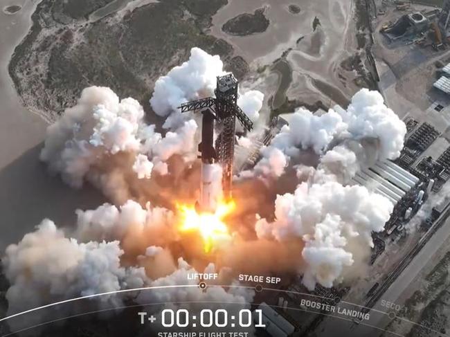 This screengrab from SpaceX live shows the SpaceX Starship rocket launching from Starbase, Texas, on May 27, 2025. SpaceX launched its next test flight of its Starship megarocket -- the linchpin of founder Elon Musk's Mars ambitions -- after the vessel's last two outings ended in fiery explosions. The launch window opened at 6:30 pm (2330 GMT) from the company's Starbase facility near a southern Texas village that recently voted to become a city, also called Starbase. Standing 403 feet (123 meters) tall, Starship is the largest and most powerful launch vehicle ever built, and it carries Musk's hopes of making humanity a multi-planetary species. (Photo by SPACEX / AFP) / RESTRICTED TO EDITORIAL USE - MANDATORY CREDIT 