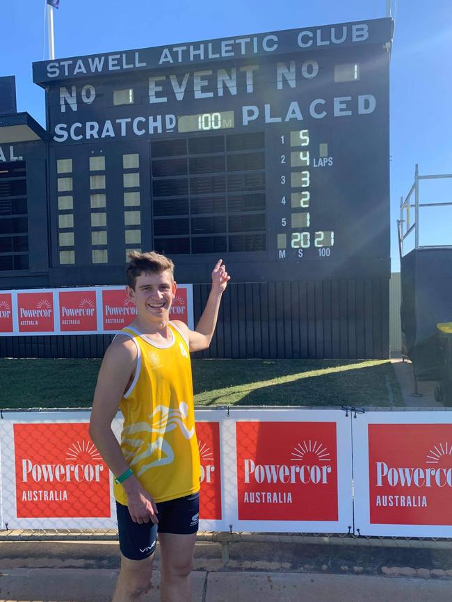 Mount Gambier teenager Hayden Crowe placed second 200m Jack Donaldson Handicap at the Stawell Gift. Picture: Supplied.