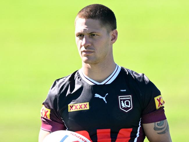 SUNSHINE COAST, AUSTRALIA - MAY 22: Kalyn Ponga is seen during a Queensland Maroons men's State Of Origin training session at Sunshine Coast Stadium on May 22, 2025 in Sunshine Coast, Australia. (Photo by Bradley Kanaris/Getty Images)
