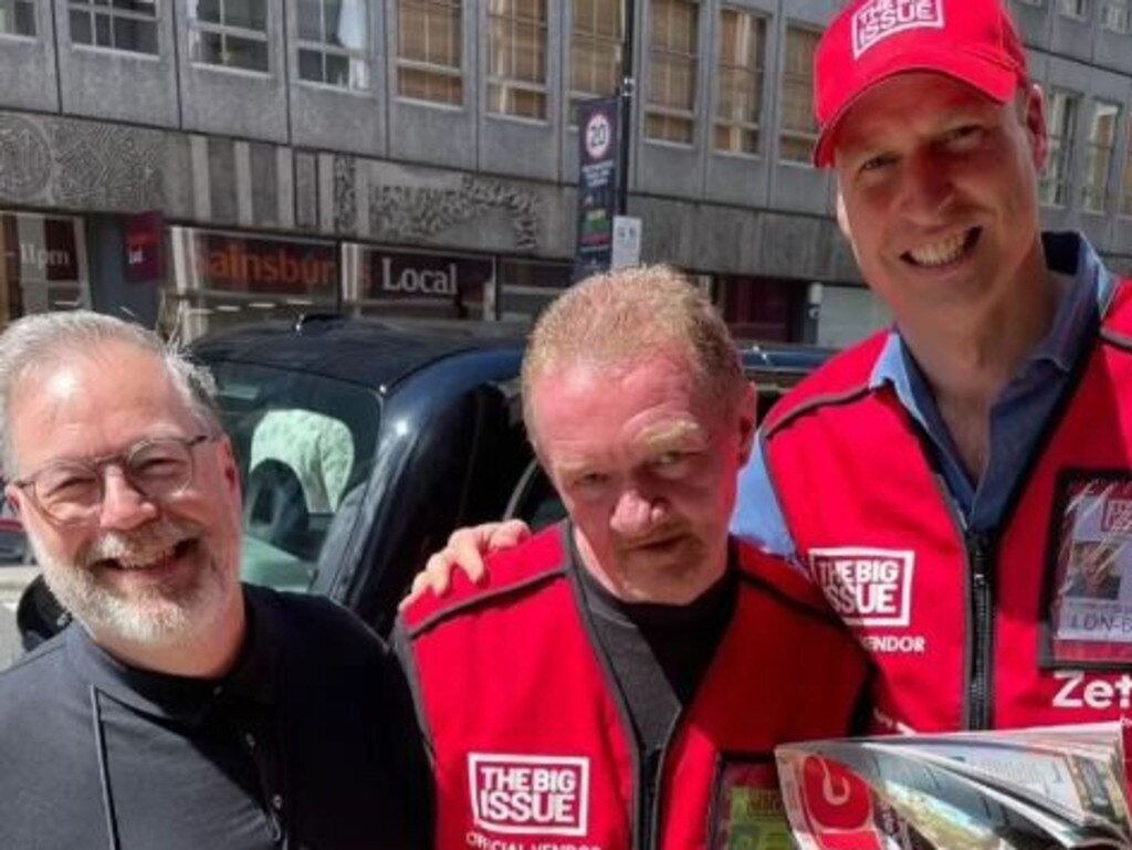 Prince William with a fellow Big Issue seller. Picture: Supplied