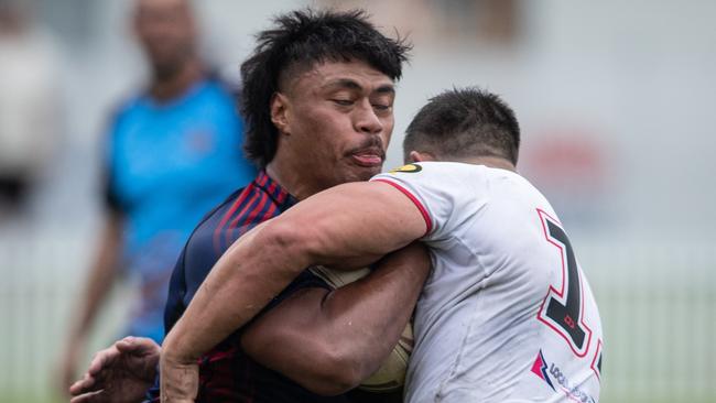 Collies backrower Filia Utoikamanu is tackled by an Oakdale defender. Pics by Julian Andrews.