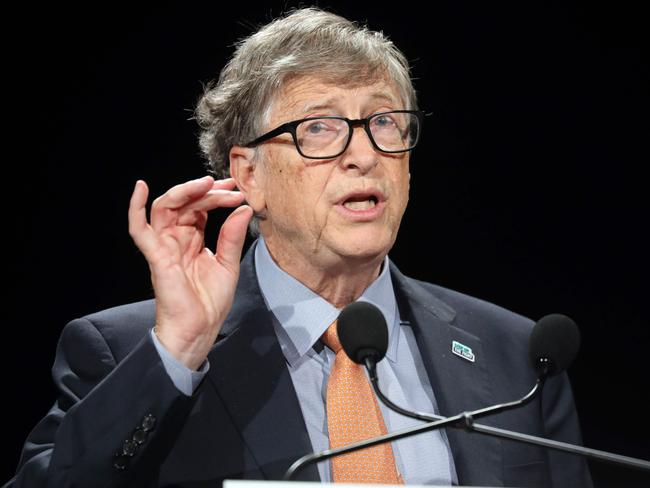 Seen in 2019, Microsoft founder Bill Gates delivers a speech during the conference of Global Fund to Fight HIV, Tuberculosis and Malaria in Lyon, central eastern France. Picture: AFP