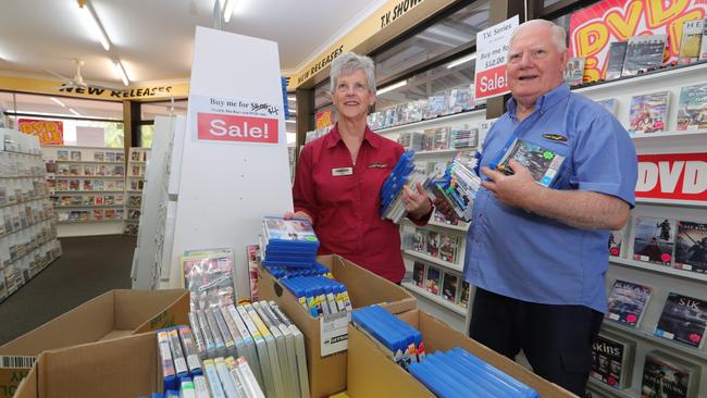 Peter and Sue Brown are retiring after 20 years at the helm of one of the few remaining video stores on the Gold Coast. Picture Glenn Hampson