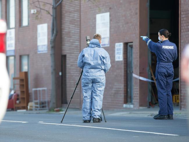 Forensics at the Oakleigh South site where John Christianos’s body was found. Picture: Sarah Matray