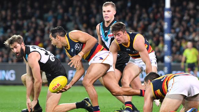 Eddie Betts on the move against Port Adelaide. Picture: AAP Image/David Mariuz