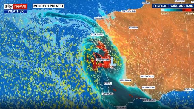 One model has Cyclone Seroja crossing land as far south as Geraldton, which is extremely rare. Picture: BOM