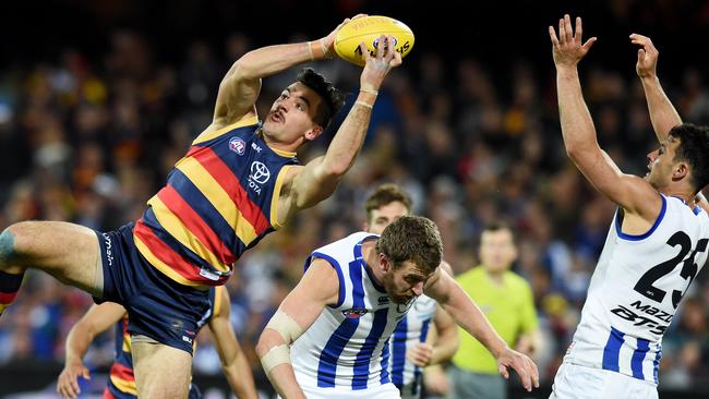 Taylor Walker takes a strong grab against North Melbourne last week. Picture: AAP