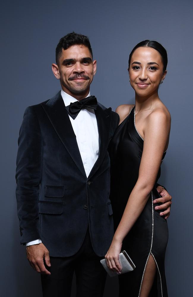 Charlie Cameron of the Lions and his partner Caitlin Seeto at the Gabba. Picture: Getty