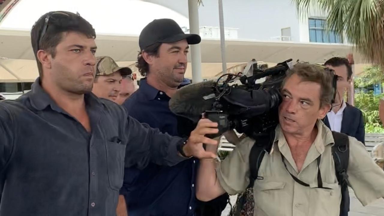 Outback Wrangler star Matt Wright, 43, arrives at Darwin Airport about 11.35am Tuesday, November 29, 2022, after an arrest warrant was issued in relation to a deadly helicopter crash in West Arnhem on February 28, 2022. Picture: Sierra Haigh