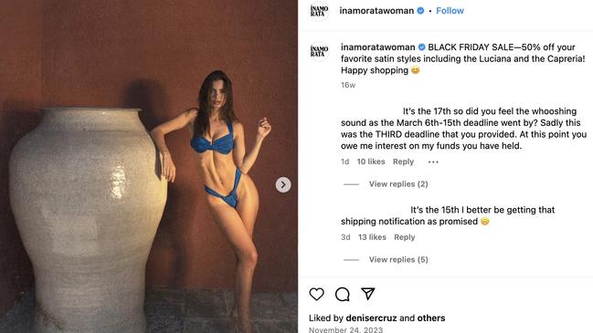 The brand's social media has been inundated with customer complaints. Picture: Instagram