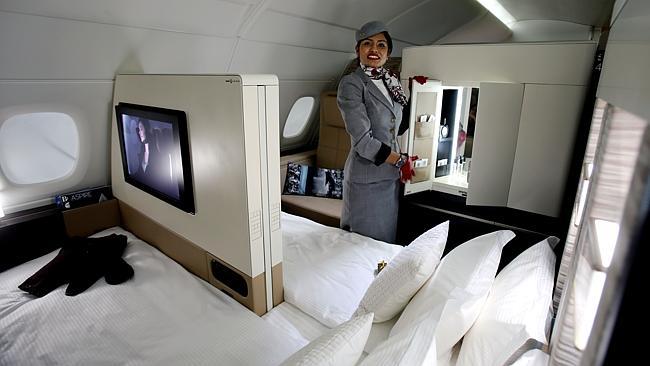 The “living room” is partitioned off from the first-class aisle. Picture: AP / Kamran Jebreili.