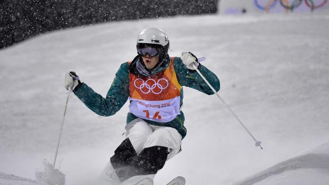 Australia's Jakara Anthony competes in the women's moguls final. Picture: AFP.