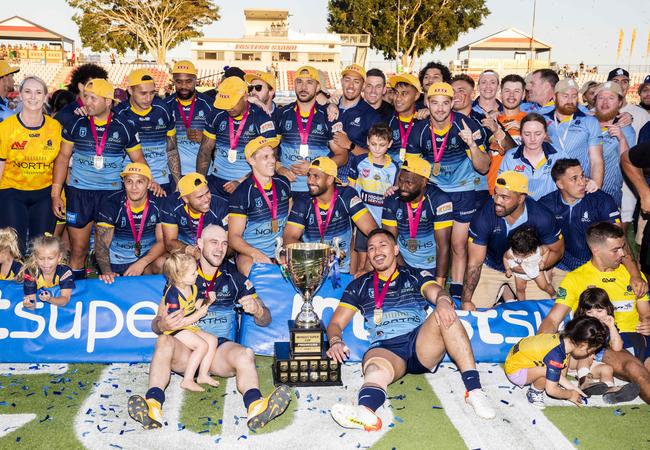 Norths celebrate last season’s grand final win. Picture: Richard Walker