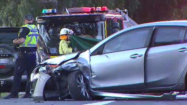 The car also hit other vehicles during the horrific smash. Picture: Nine News Adelaide