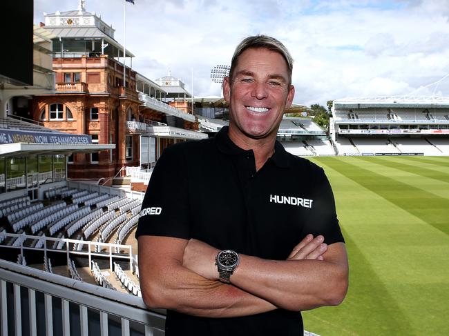 LONDON, ENGLAND - AUGUST 07: Former Australian spin bowler, Shane Warne is named as head coach of Lord's The Hundred team at Lord's Cricket Ground on August 07, 2019 in London, England. (Photo by Jack Thomas/Getty Images for The Hundred)