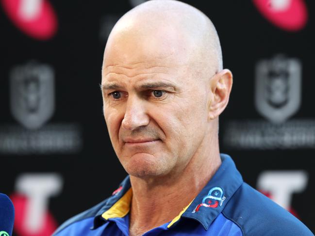 SYDNEY, AUSTRALIA - OCTOBER 10: Eels coach Brad Arthur is interviewed before the NRL Semi Final match between the Parramatta Eels and the South Sydney Rabbitohs at Bankwest Stadium on October 10, 2020 in Sydney, Australia. (Photo by Mark Kolbe/Getty Images)