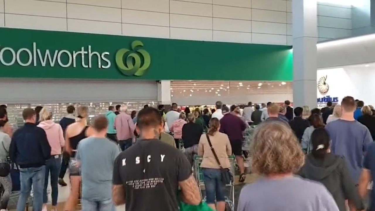 Huge crowds flocked to the one Woolworths supermarket open in Queensland on Anzac Day. Picture: Nine News Queensland