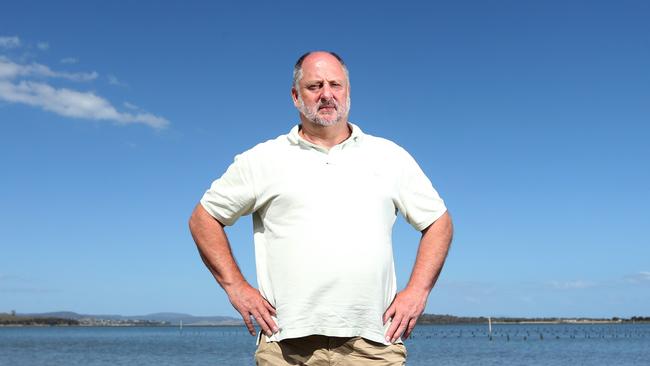 Neil Stump executive officer of Oyster Tasmania at Upper Pitwater in Southern Tasmania where POMS has not yet been found. Pacific Oyster Mortality Syndrome (POMS) has been found in oysters in Tasmania. Picture: NIKKI DAVIS-JONES