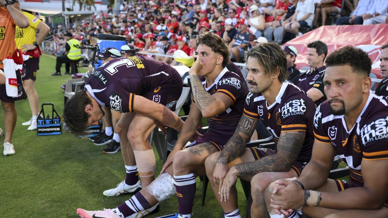 PRE 2025 RD03 Brisbane Broncos v Canterbury-Bankstown Bulldogs – Reece Walsh injury Picture NRL Photos