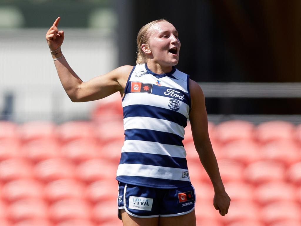 Zali Friswell celebrates a goal. Picture: Russell Freeman/AFL Photos via Getty Images