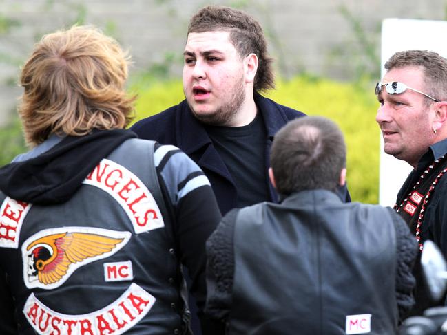 Omar Chaouk with Hells Angels at the funeral of his father, Macchour Chaouk.