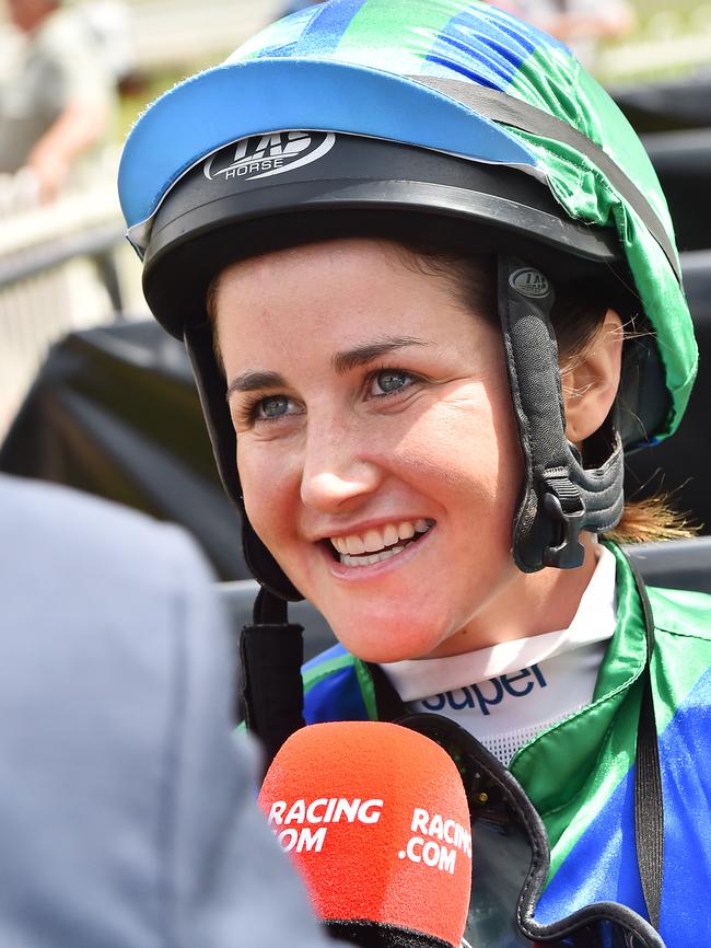 Michelle Payne after winning on Monday. Picture: Rob Leeson