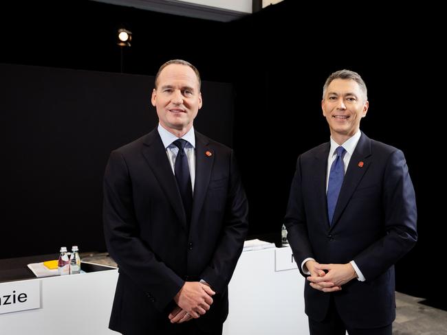 (L-R) BHP Chairman Ken MacKenzie and CEO Mike Henry at BHP Ltd AGM, 11 November 2021.